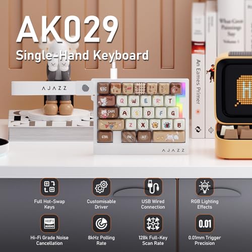 AJAZZ AK029 Magnetic Switch One Handed Gaming Keyboard, Hall Effect Rapid Trigger Mechanical Keypad with SOCD & DKS, 8KHz Polling Rate, 29 Keys Mini Ergonomic Gaming Keyboard for FPS Gamers, PC - color: Light Yellow