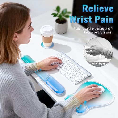Ospelelf Mouse Pad with Wrist Rest Set Gel Ergonomic Keyboard Wrist Support Anti-Slip Rubber Bottom Office Women Desk Accessories for Computer, Laptop and Gaming, Blue - color: Blue, style: Keyboard Rest + Mouse Rest + Coaster
