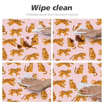 Famame Cute Tigers Pink Round Fitted Tablecloth with Elastic Protector Table Cloth Kitchen Dinner Waterproof Oil-Proof Table Covers Fits 40"-44", Small - color: Seamless Tigers Pink