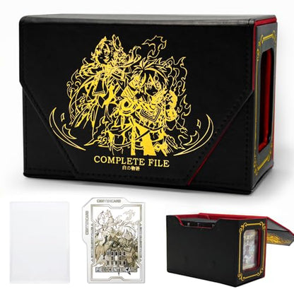 STORY OF WHITE Laser Card Deck Box | YGO MTG Organizer Holds 220+ Double Sleeved Card Storage Trading Games Leather Display Windows with magnetic cardholder - color: Black gold