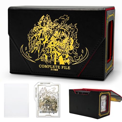 STORY OF WHITE Laser Card Deck Box | YGO MTG Organizer Holds 220+ Double Sleeved Card Storage Trading Games Leather Display Windows with magnetic cardholder - color: Black gold