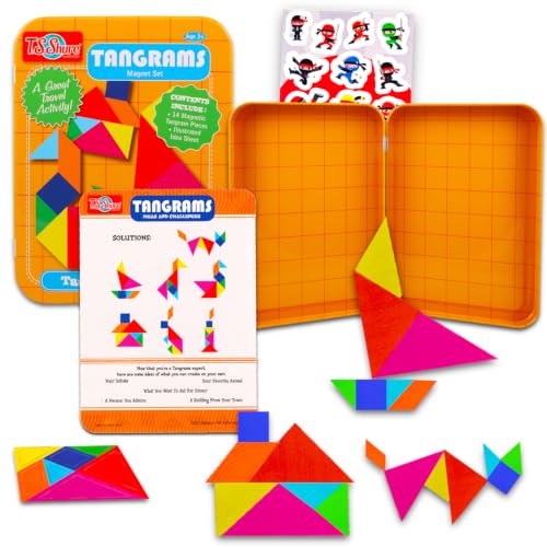360 Combination Tangrams Travel Game with Portable Case for Kids - Bundle with Magnetic Pattern Blocks, Stickers | Montessori Open Ended Geometric Shapes Activity