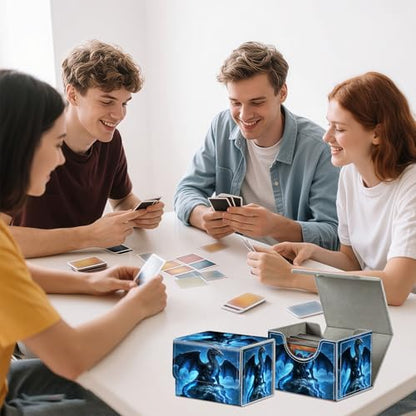 Blue Dragon Lightning for MTG Deck Box, 100+ Double Sleeved Card Storage Case, PU Leather Commander Deck Case for TCG Magic Yugioh, Magnetic Closure - color: Blue Dragon Lightning