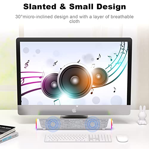 SOULION R30 Plus Bluetooth Computer Speakers, Wired USB Powered Plug & Play | All-in-One Rotary Control, Slanted Design, 6 Modes LED Light PC Speaker for Desktop Monitor Laptop White - color: White, style: USB & Bluetooth