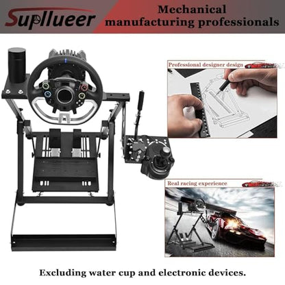Supllueer Foldable Racing Wheel Stand with Seat Slot Fit for Logitech G29 G920 G923,for Thrustmaster T248 T300RS T300 T500,for Fanatec,Adjustable Steering Wheel Stand, No Shifter Handbrake Wheel pedal