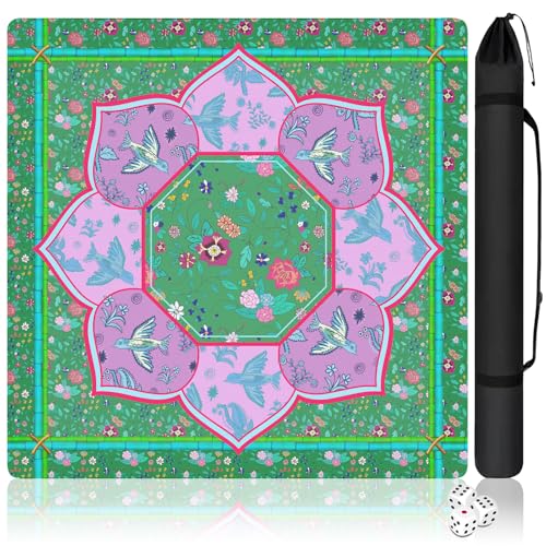 Mahjong Mat with Carrying Bag and 3 Dice, 31.5" X 31.5" Noise Reduction Mahjong Table Cover, Non Slip Gaming Mat for Board Tile Games Poker Card Dominoes, Mahjong Gifts for Women Mahjong Accessories - color: A0203