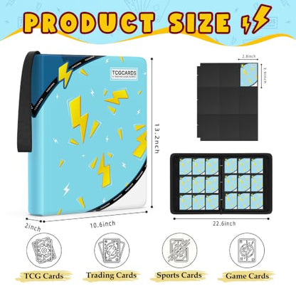 Card Binder for Pokemon Cards, 9 Pocket Trading Card Binder Holds 900 Cards with 50 Removable Sleeves, 3 Ring Zipper Card Holder Album Book Case for TCG, MTG, Sports Cards Collection, Boys Girls - color: Blue