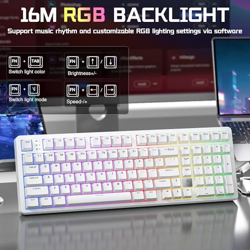 LEOBOG HI98C Pro Wireless Mechanical Gaming Keyboard, Tri-Mode Wired/2.4G/BT5.0 Hot Swappable Aluminum Keyboards with Number Pad, RGB Backlit Gasket Mount White Custom Keyboard for PC Gaming & Office - color: White