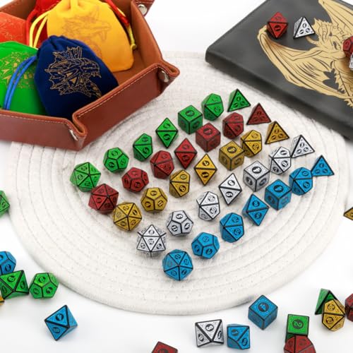 DND Dice Set 35 Pcs Polyhedral Dungeons and Dragons Rolling Dice for D&D RPG MTG Table Games Dice Bulk with Colorful Drawstring Bags and Dice Tray (Retro) - color: Retro