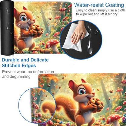 for MTG/TCG Playmat with Zones, 24 x 14 inches Trading Card Playmat with A Storage Bag and 6 Dice, Non-Lip Rubber Bottom Game Desk Mat, Squirrel and Nuts in The Forest - color: Yux-playmats-2-3A-257