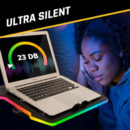 KLIM Ultimate - RGB Laptop Cooling Pad with LED Rim - NEW - Gaming Laptop Cooler - USB Powered Fan - Very Stable and Silent Laptop Stand - Compatible up to 17" - PC Mac PS5 PS4 Xbox One