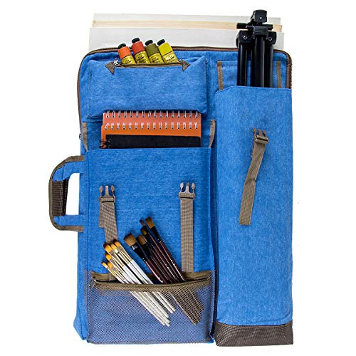 TRANSON Art Portfolio Case Artist Backpack Canvas Bag Large 26” x 19.5” - color: Blue