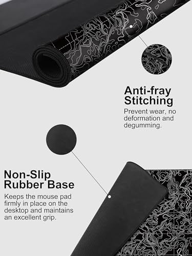 TopMade Mouse Pad with 15W Fast Wireless Charging, 31.5"x15.75" XXL Large Gaming Waterproof Desk Pad, Computer Desk Mat, Black Topographic Map #3 (Includes 20W PD Power Adapter & 6.56ft Woven Cable) - color: Black Topographic Map #3 With Adapter