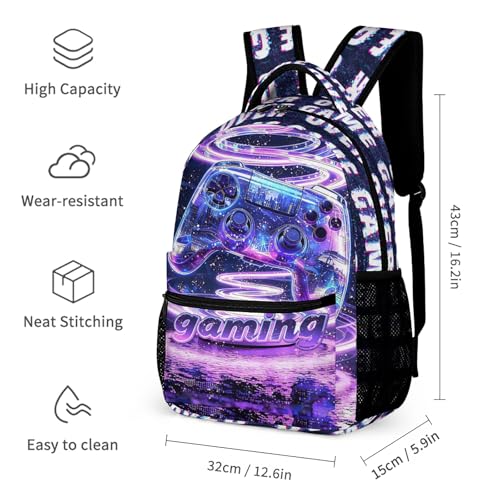 Gaming Print Backpack, 17 in Laptop Bookbag for Teens | All-over print design | 900D PU nylon | Tear & abrasion resistant | Premium feel | Vibrant | Built for heavy daily use - color: Color 2