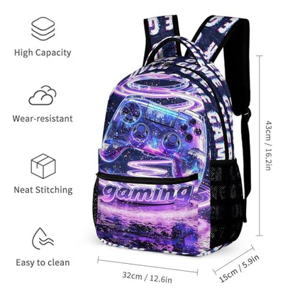 Gaming Print Backpack, 17 in Laptop Bookbag for Teens | All-over print design | 900D PU nylon | Tear & abrasion resistant | Premium feel | Vibrant | Built for heavy daily use - color: Color 2
