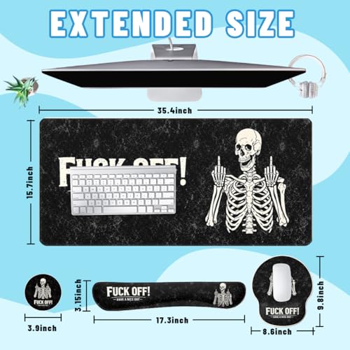 Funny Skeleton Desk Mat Set Gothic Sarcastic Skull Halloween Mouse Pad with Wrist Rest 4in1 Desk Mat for Desktop Ergonomic Keyboard Wrist Support Anti-Slip Computer Mouse Pad Home Office Gaming - color: Funny Skeleton