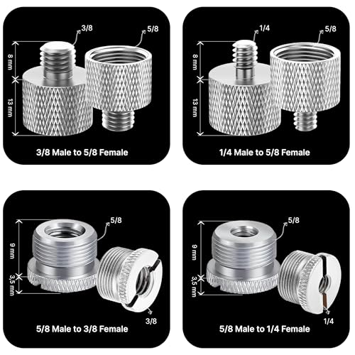 Mic Stand Adapter Set - 8 Piece Metal Tripod Adapter Kit - 5/8 Female to 3/8 Male & 1/4 Female to 5/8 Male - ADP02A Silver - color: 10 ADAPTER