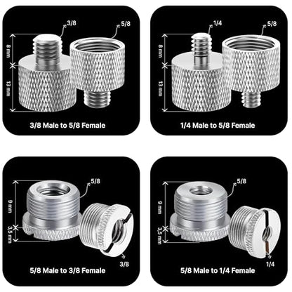Mic Stand Adapter Set - 8 Piece Metal Tripod Adapter Kit - 5/8 Female to 3/8 Male & 1/4 Female to 5/8 Male - ADP02A Silver - color: 10 ADAPTER