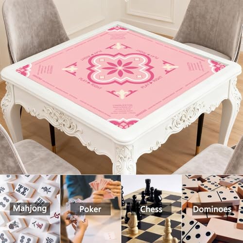 Pink Mahjong Mat with Rules, 31.5*31.5in Anti Slip American Mahjong Mat for Table, Noise Reduction, Neoprene Mah jongg Mats with Carrying Bag & 3 Dices, Mahjong Supplies Gift, Board Tile Games Mats - color: Pink02