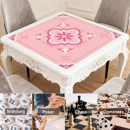 Pink Mahjong Mat with Rules, 31.5*31.5in Anti Slip American Mahjong Mat for Table, Noise Reduction, Neoprene Mah jongg Mats with Carrying Bag & 3 Dices, Mahjong Supplies Gift, Board Tile Games Mats - color: Pink02