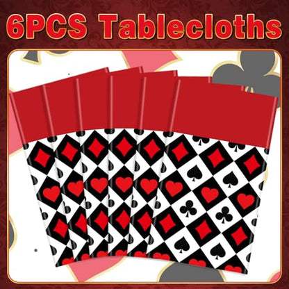 6Pcs Poker Tablecloth Casino Theme Party Tablecloth Las Vegas Table Cover Playing Card Casino Night Party Table Cloths Poker Theme Decor of 51X86IN
