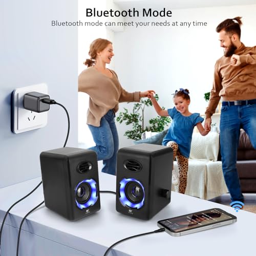 OROW Computer Speakers,USB Powered Desktop Speakers with 6 Lights Modes,Bluetooth 5.0&3.5mm AUX Speaker,RGB Gaming Speakers for PC/Monitor(Black)