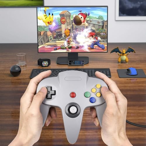 KIWITATA Classic N64 Wired USB Controller, Retro N64 Remote Game Pad Joystick Controller for Windows PC & MAC & Raspberry Pi 3 Gray - color: Grey