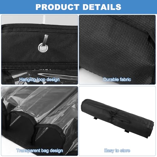 Playmat Tube Storage Bag, 12+1 Hanging Playmat Organizer for MTG/TCG Playmats, Oxford Cloth Holder with Clear PVC Windows, Roll-Up Compact Design, Includes 2 Metal Door Hooks