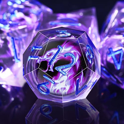AUSTOR Violet Flame Dragon Dice Set - 7 Pieces Resin Dice: D20, D12, D10, D8, D6, D4 with Case - color: Violet Flame Dragon