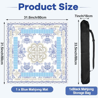 party greeting Chinoiserie Mahjong Mat with Black Carrying Bag 31.5 x 31.5 Inches Multi Purpose Game Table Cover Anti Slip and Noise Reduction for Mahjong Poker Board Card Dominoes Games(Blue) - color: Blue
