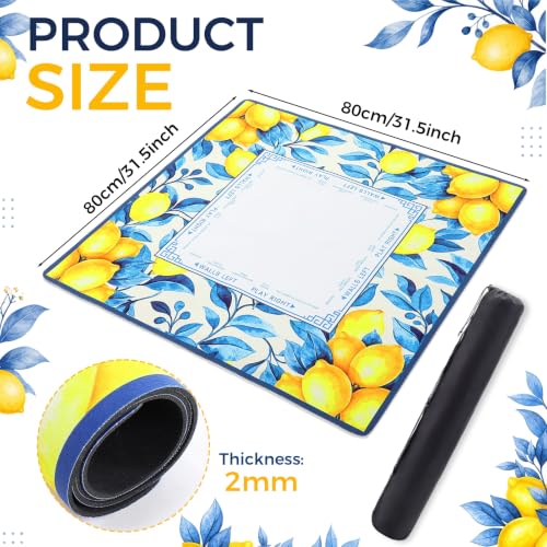 Blue and Yellow Summer Mahjong Mat with Rules 31.5" x 31.5" Non-Slip Noise Reduction Gaming Mat with Carrying Bag American Mahjong Table Cover for Poker Board Card Games Dominoes - style: Blue Willow Lemon