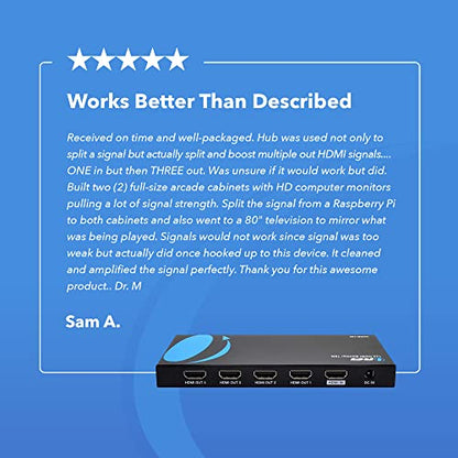 OREI UltraHD 4K HDMI @ 60 Hz 1x4 HDMI Splitter – HDMI Splitter 1 in 4 Out 4:8-Bit, HDMI 2.0, HDCP 2.0, 18Gbps, EDID Management, Mirror Displays – UHDS-104 | HDMI Splitter 1 in 4 Out 8-Bit, HDMI 2.0, Mirror Displays. Supports LPCM 7.1CH, Dolby TrueHD, and