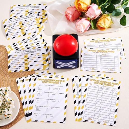 Office Party Friendly Feud Game with 2 Answer Buzzers, Fun Team Building Board Games for Adults Feud Card Trivia Quiz Activities for Holiday Party Work Staff Coworkers Office Group Employee - style: Office