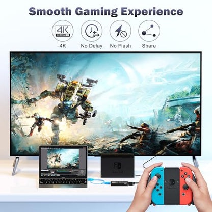 Video Capture Card, 4K HDMI Audio Capture Card Video Recorder with Mic and HDMI Loop-Out for Gaming/Live Streaming/Conference, Works for Nintendo Switch/PS5/Camera/Xbox/OBS