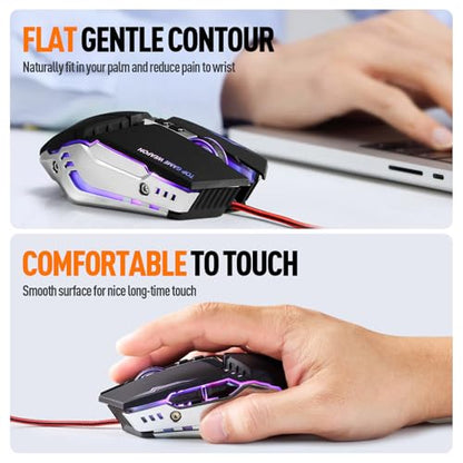 Guiheng Wired Gaming Mouse, Optical USB Mice for Laptop/Desktop, 800 to 3200 and RGB Light, Ergonomic with 7 Programmable Buttons for Computer Windows 7/8/10/XP Vista Linux Chromebook PC