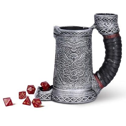 Dice Tower Mug DND Dice Rolling Tower with 7 PCS Dice Set | Suitable for Dnd Dungeons And Dragons, Tabletop Games, Available As Drink Holder, D&D Gifts, Dnd Accessories,Silver octopus - color: Silver Octopus