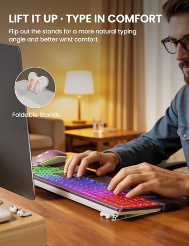 Wireless Keyboard and Mouse Combo, RGB Backlit, Rechargeable & Light Up Letters, Full-Size, Soft Typing, Sleep Mode, 2.4GHz Quiet Keyboard Set for Mac, Windows, Laptop, PC, Trueque KM42Pro | Light Up Letters, Full-Size, Soft Typing, Sleep Mode, 2.4GHz Qui