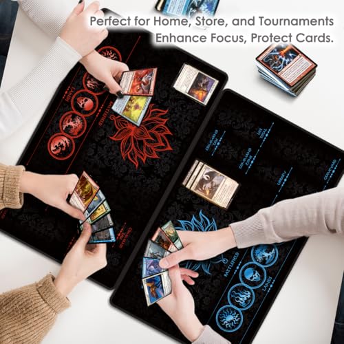 MTG Playmat with Zones – Lotus Sketch Red 24x14 Card Game Mat for Magic The Gathering, Stitched Edge, Non-Slip Rubber Base with Prismatic Playmat Tube – Lotus Red Zone - color: Lotus Red Zone