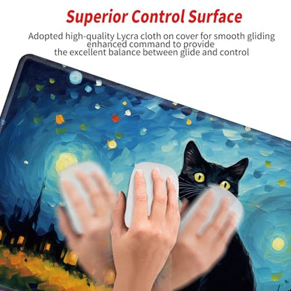 Large Mouse Pad Gaming Desk Mat Black Cat Mousepad XXL 31.5''X15.75'' Desk Pad Extended Mouse Mat of Girl Desktop Computer with Coaster - color: Sky Cat, size: 31.5''x15.75''