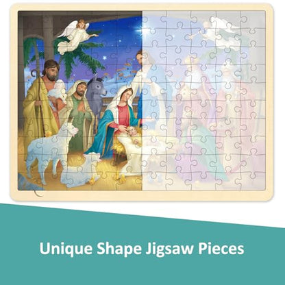 Wooden Puzzles for Kids Ages 3-5, Baby in The Manger 100 Piece, Christmas Religious Holy Nativity Jigsaw - style: 100 Piece