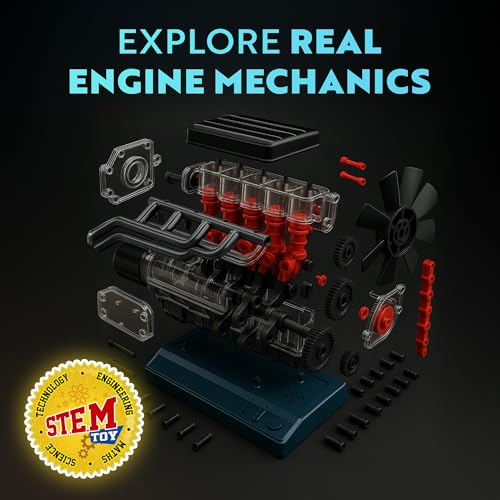 Playz Working Inline 6 Engine Model Kit - Build Your Own Mini Engine kit | that runs for Adults and Kids 8+ Large Engine Building Blocks STEM Engineering kit, Visible Real Engine model Kit that Works - style: Inline 6