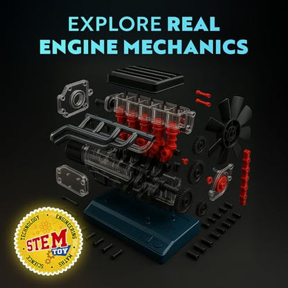 Playz Working Inline 6 Engine Model Kit - Build Your Own Mini Engine kit | that runs for Adults and Kids 8+ Large Engine Building Blocks STEM Engineering kit, Visible Real Engine model Kit that Works - style: Inline 6
