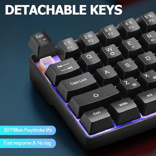 Guiheng Wired Portable 60% Mechanical Feeling Gaming Keyboard,RGB LED Backlit Compact 68 Keys Mini Wired Office Keyboard with Red Switch for Windows Laptop PC Mac - Black - color: black