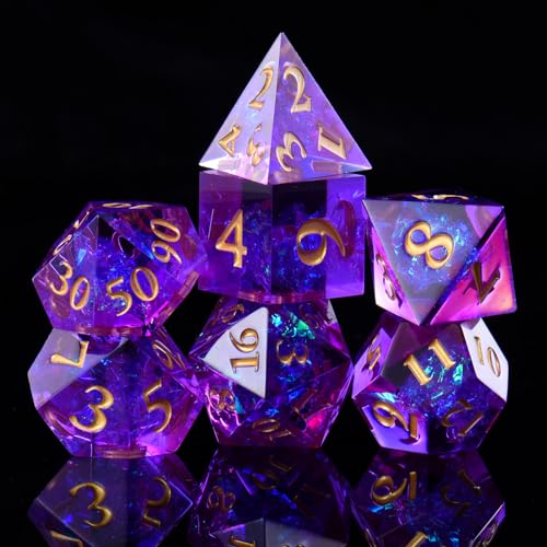 DND Dice Set, 7 Pcs Sharp Edge D&D Dice Polyhedral Resin Dice for Dungeons and Dragons RPG MTG Role Playing Table Games - color: Purple