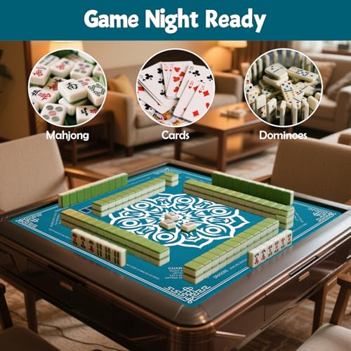 Mahjong Mat 31.5"x31.5" - Waterproof Mahjong Table Mat with Printed Rules | 33.4" Bag Fits Rolled Mat, Noise-Reducing & Anti-Slip Surface for Majong, Poker, Card Games - color: Green