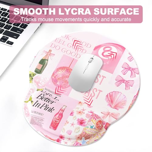 Ergonomic Mouse Pad with Wrist Rest and Keyboard Wrist Rest, Mousepad and Wrist Rest for Computer Keyboard, Pain Relief, Non-Slip Rubber Base, Mouse Pad with Wrist Support for Gaming, Pink Collage - color: Pink Collage
