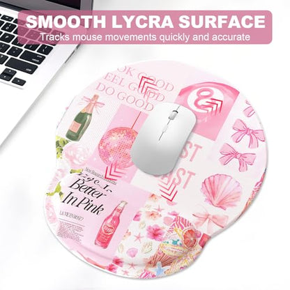Ergonomic Mouse Pad with Wrist Rest and Keyboard Wrist Rest, Mousepad and Wrist Rest for Computer Keyboard, Pain Relief, Non-Slip Rubber Base, Mouse Pad with Wrist Support for Gaming, Pink Collage - color: Pink Collage