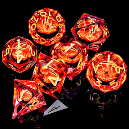 ARUOHHA DND Resin Dice Gazes Eye Dice Liquid Core Flaming RPG Sharp Edged Dice Set with Gift Box, Polyhedral D and D Dice Set Compatible with Dungeons Dragons Role Playing Game D20 D12 D10 D8 D6 - color: Sl01-gold Red