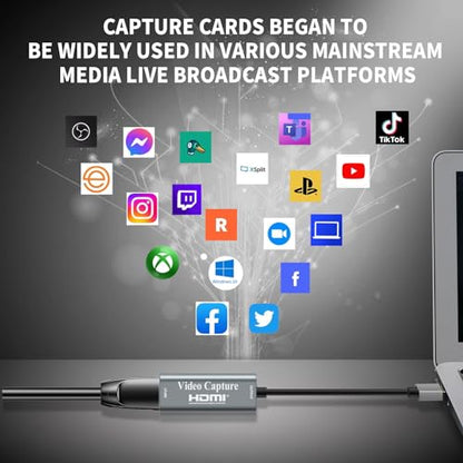 Papeaso Video Capture Cards, 4K HDMI to USB 3.0 Video Capture Device, 1080P HD 60fps Broadcast Live and Record Video Audio Grabber for Gaming, Streaming, Teaching, Video Conference (Silver)