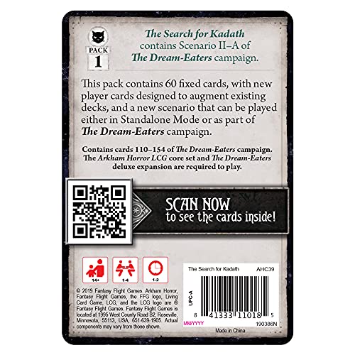 Arkham Horror The Card Game The Search for Kadath Mythos Pack - Journey Across The Dreamlands for Answers! Cooperative LCG, Ages 14+, 1-4 Players, 1-2 Hour Playtime, Made by Fantasy Flight Games - style: The Search for Kadath